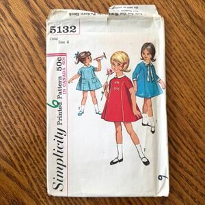 Vintage 1960s Simplicity 5132 Sewing Pattern Size 2 Toddler Girls Shift Dress